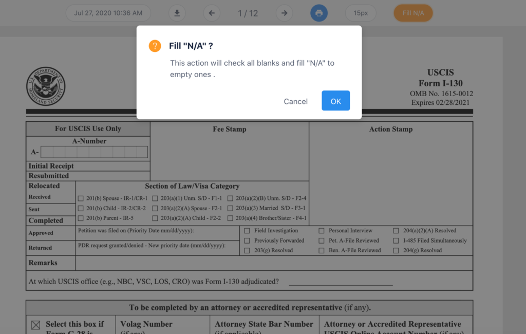 USCIS returning cases with “Blank Fields” on forms